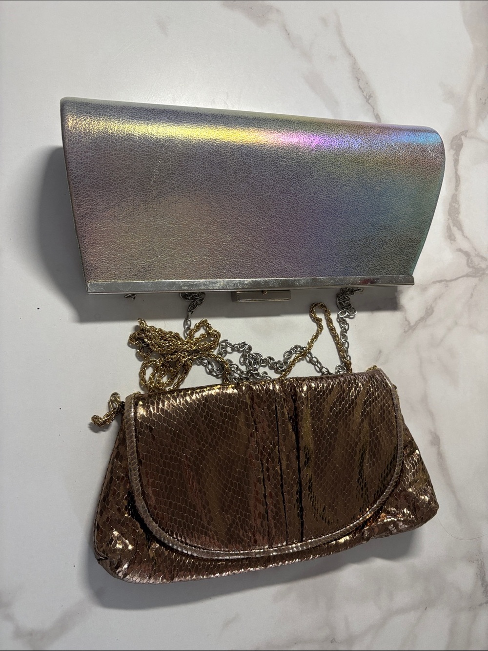 Vintage Metallic Bronze Evening Clutch with Chain Strap two 2️⃣